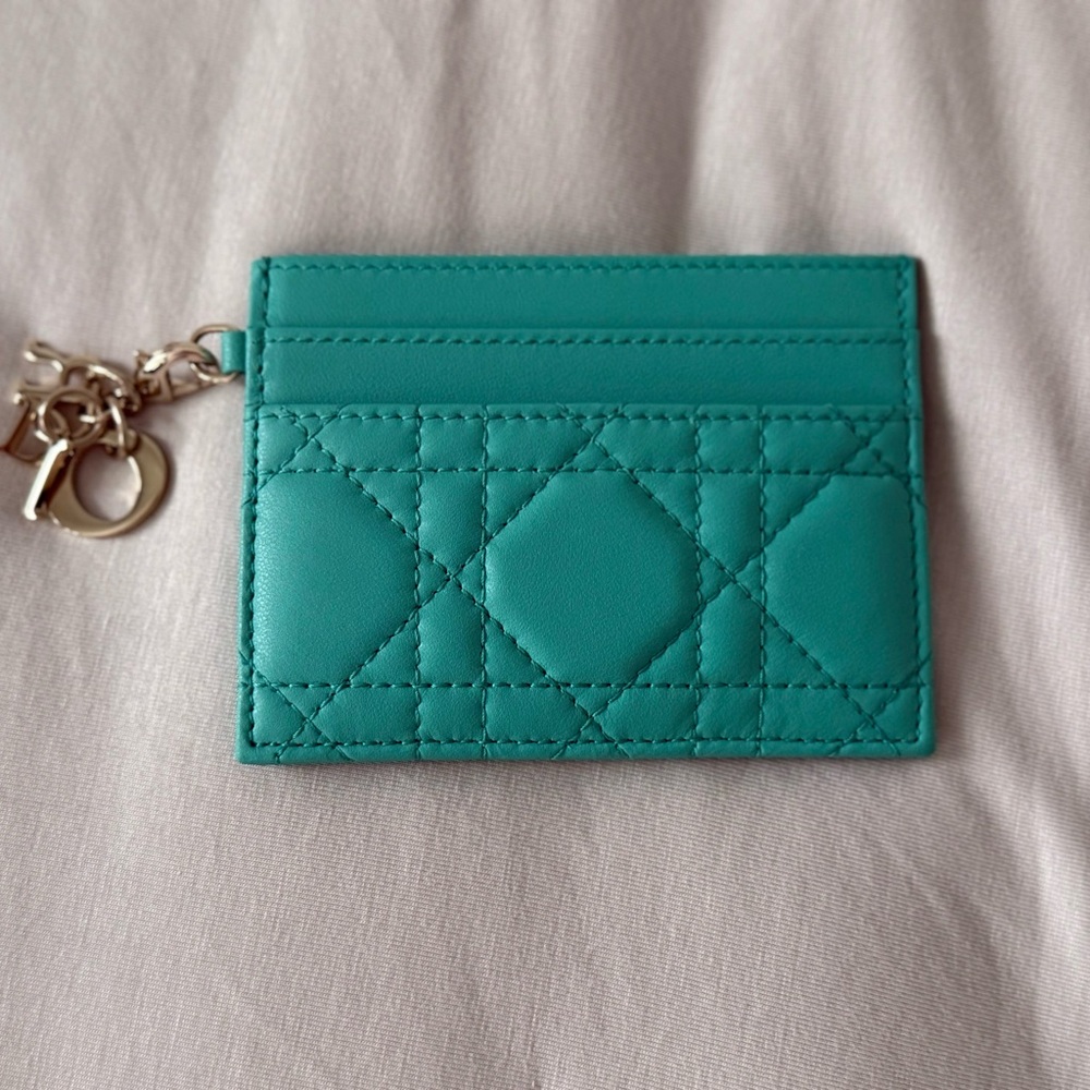 Dior Teal Card Holder with Keychain